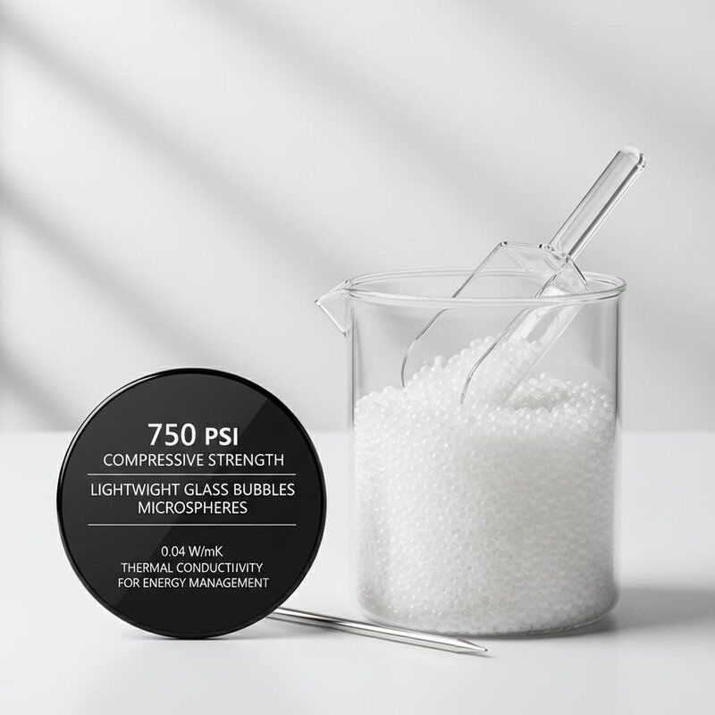 750 psi Resistencia a la compresión Burbujas de vidrio ligeras Microsferas con conductividad térmica de 0,04 W/mK para la gestión de la energía