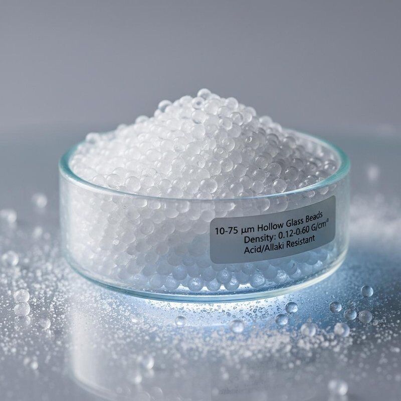 Perlas de vidrio huecas de 10 a 75 μm de diámetro con 0,12 a 0,60 G/cm3 Densidad y buena resistencia a ácidos y álcalis