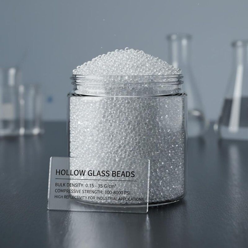 Perlas de vidrio huecas con densidad aparente de 0,15 - 0,35 G/cm³, resistencia a la compresión de 100-8000 Psi y alta reflectividad para aplicaciones industriales